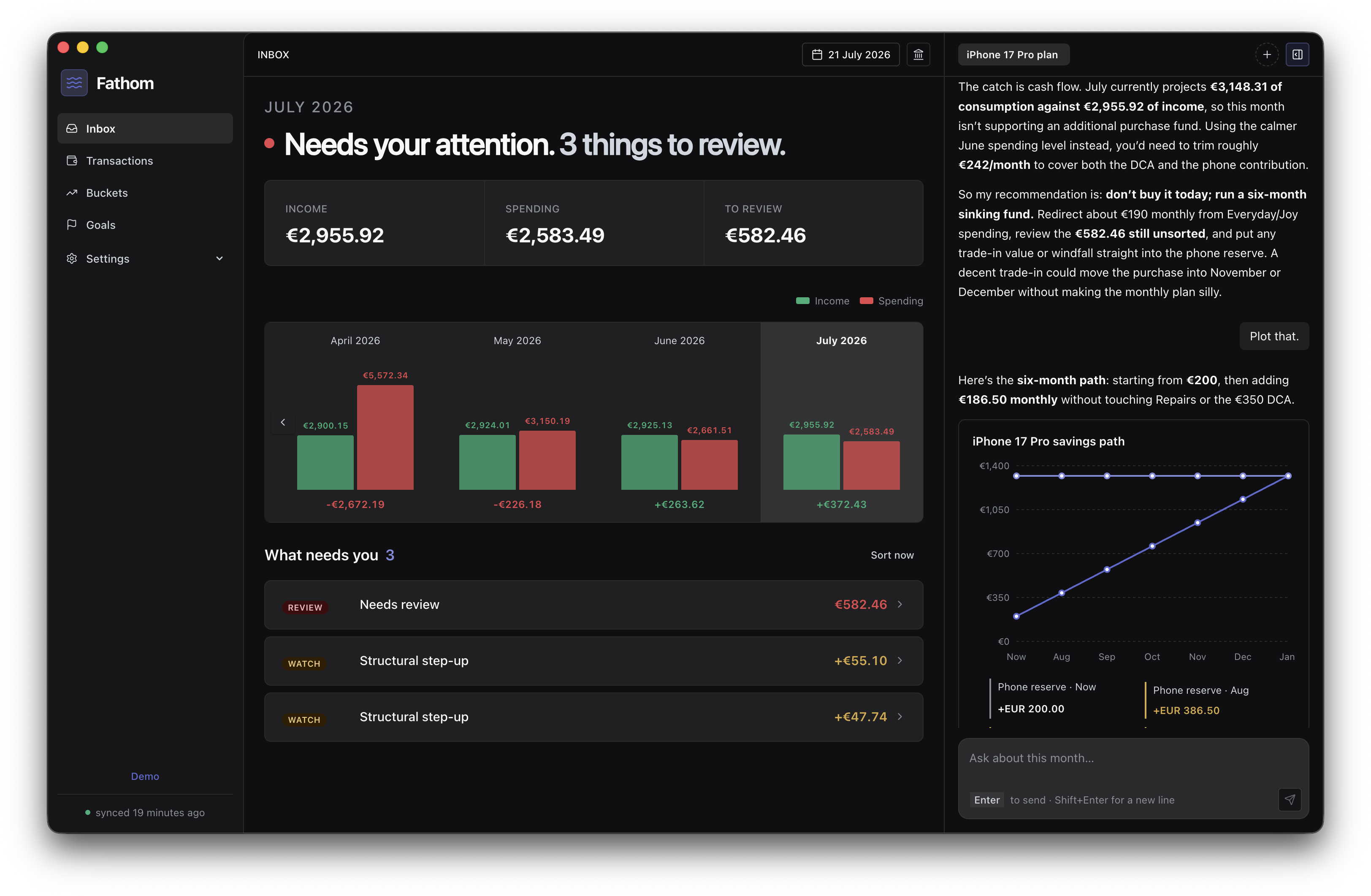 Fathom Advisor weighing a fictional purchase scenario