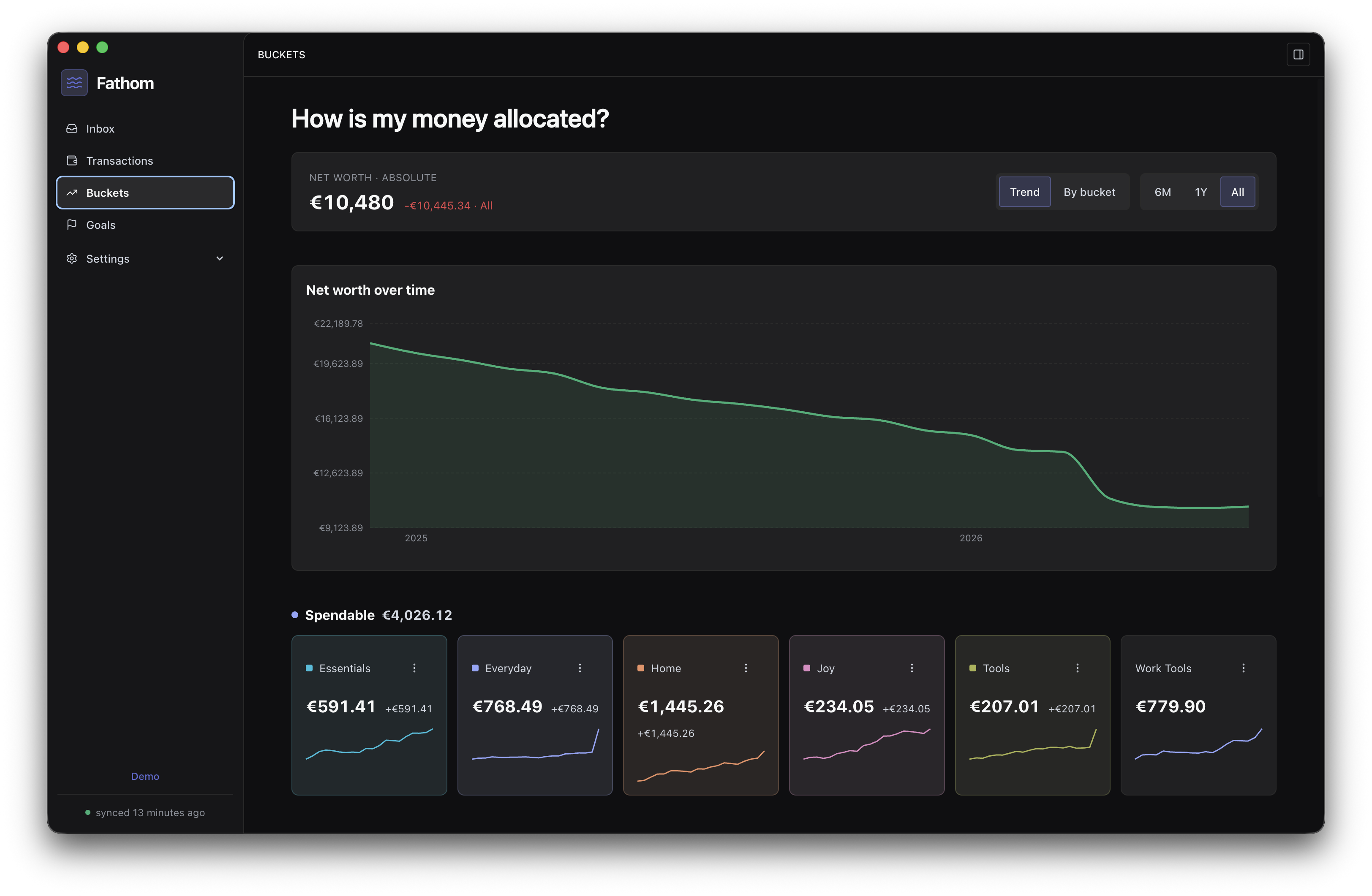 Fathom virtual Purpose Accounts in the fictional demo profile